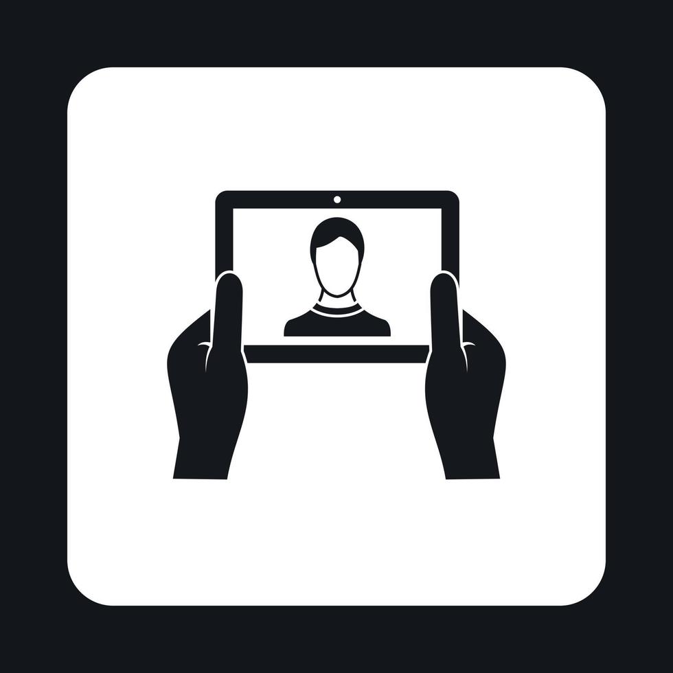Mann nimmt Selfie mit Tablet-Symbol, einfachen Stil vektor