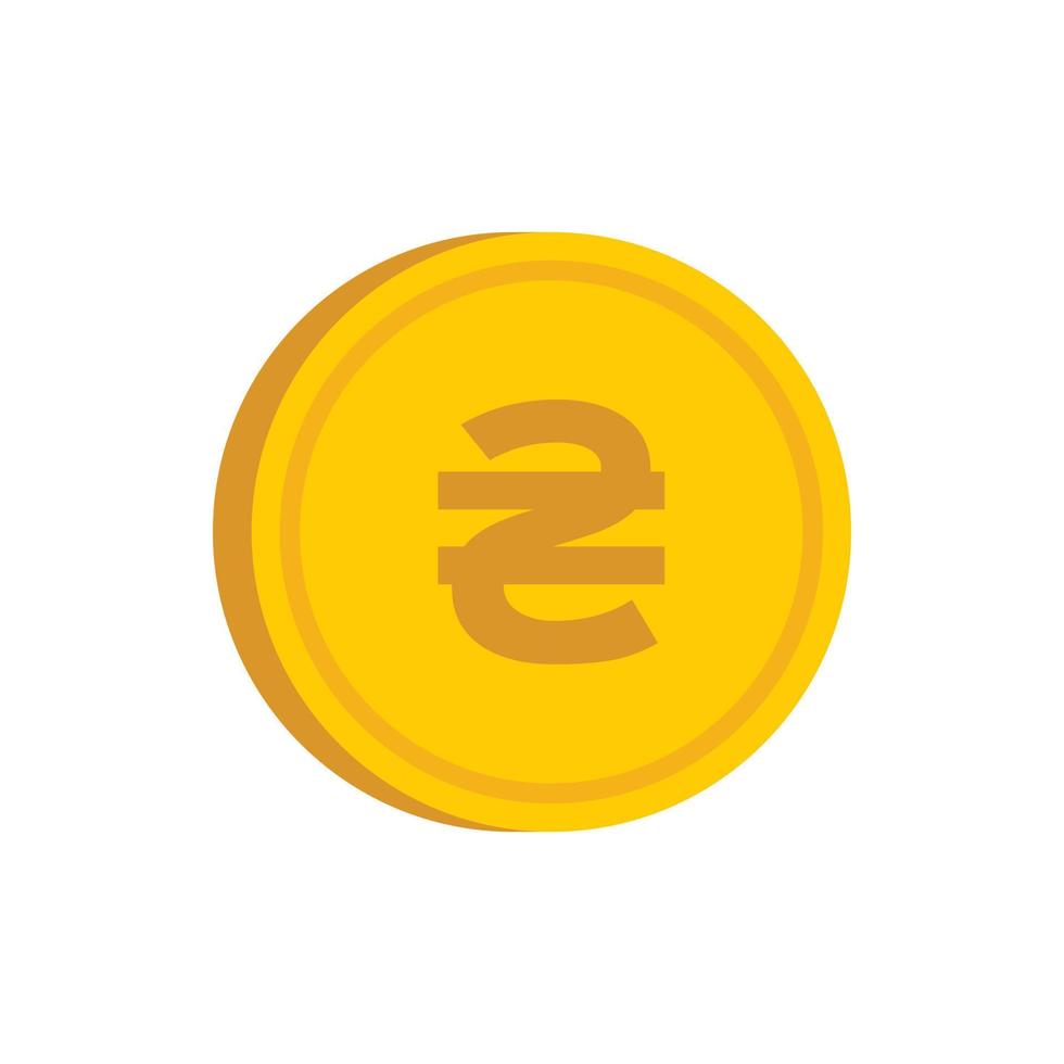guld mynt med hryvnian tecken ikon, platt stil vektor