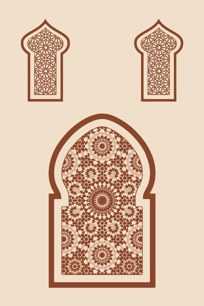 Fenster, Türen und Bögen im islamischen arabischen orientalischen Stil, Vektorbild aus der Mitte des Jahrhunderts. marokkanische zeitgenössische abstrakte geometrische. vektor