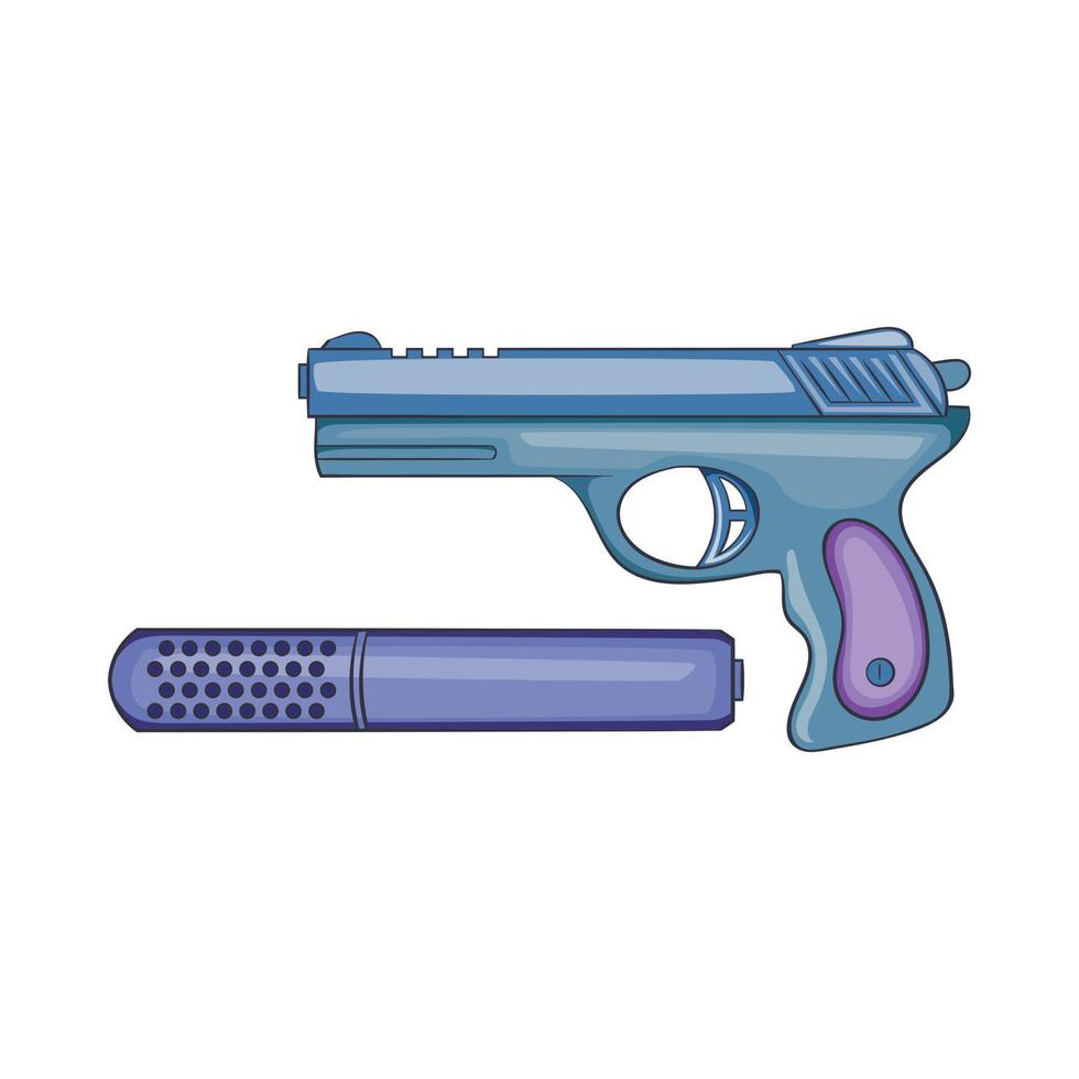 pistol och ljuddämpare ikon, tecknad serie stil vektor