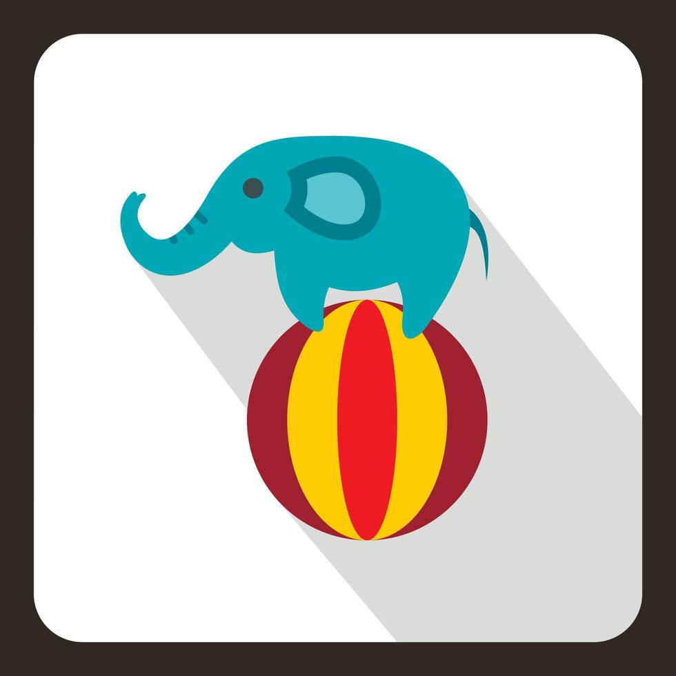 Elefant, der auf einem Ballsymbol balanciert, flacher Stil vektor