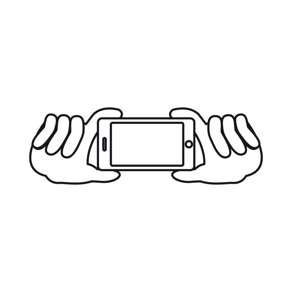 zwei Hände halten Handy-Symbol, Outline-Stil vektor