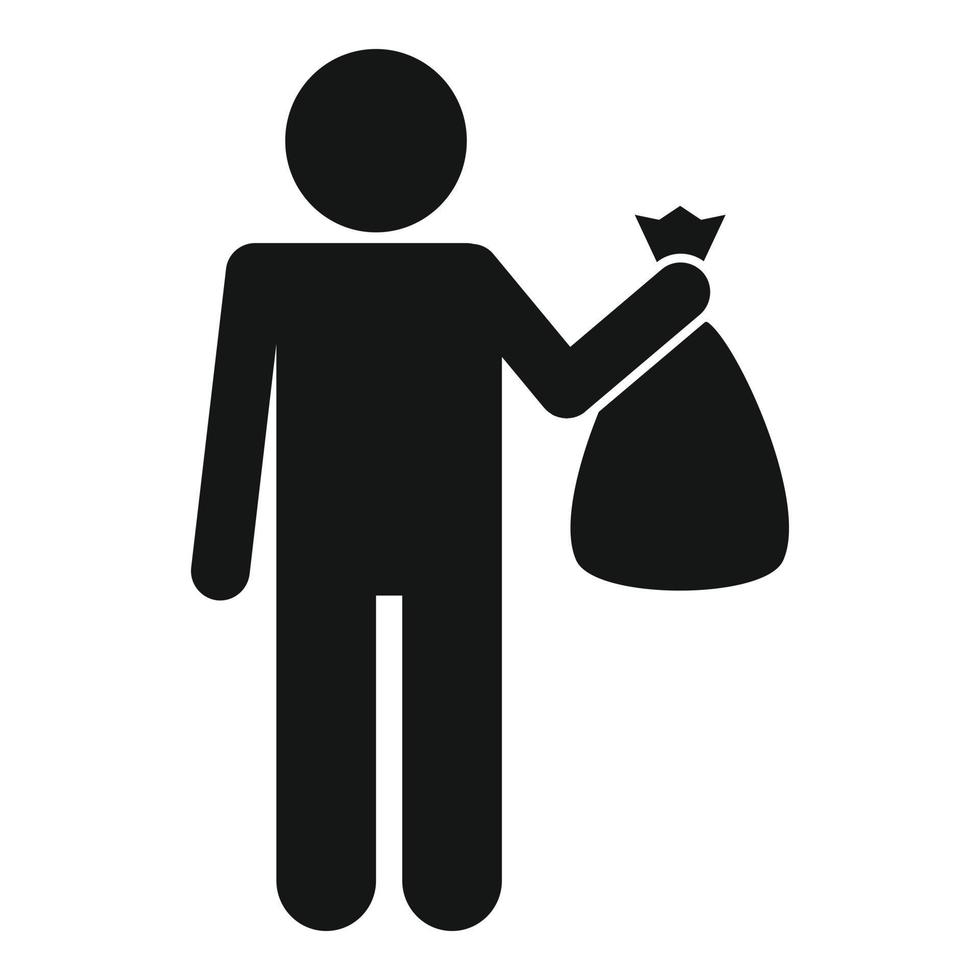 Mann nimmt Müllsack-Symbol, einfachen Stil vektor