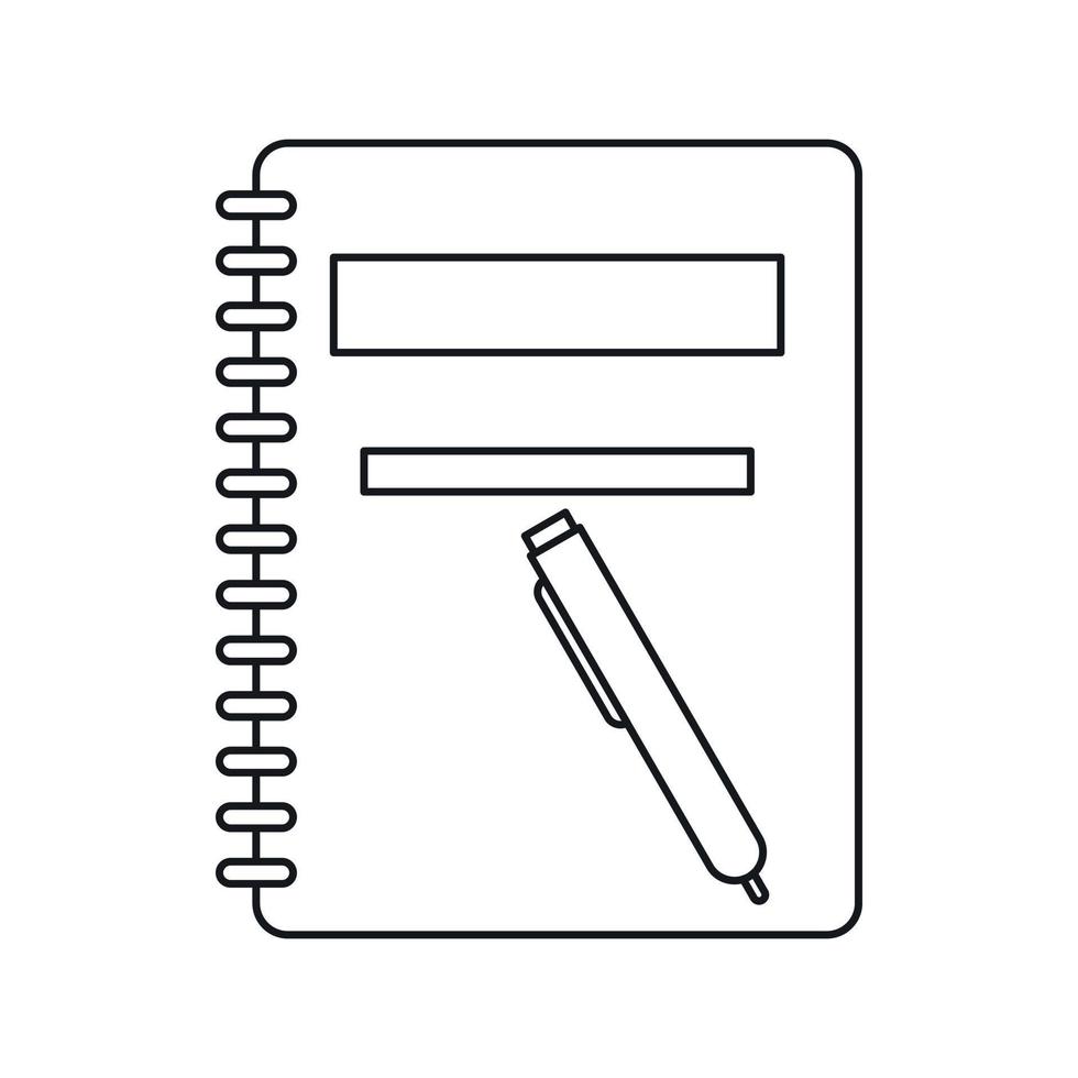 geschlossenes Spiralnotizbuch und Stiftsymbol, Umrissstil vektor