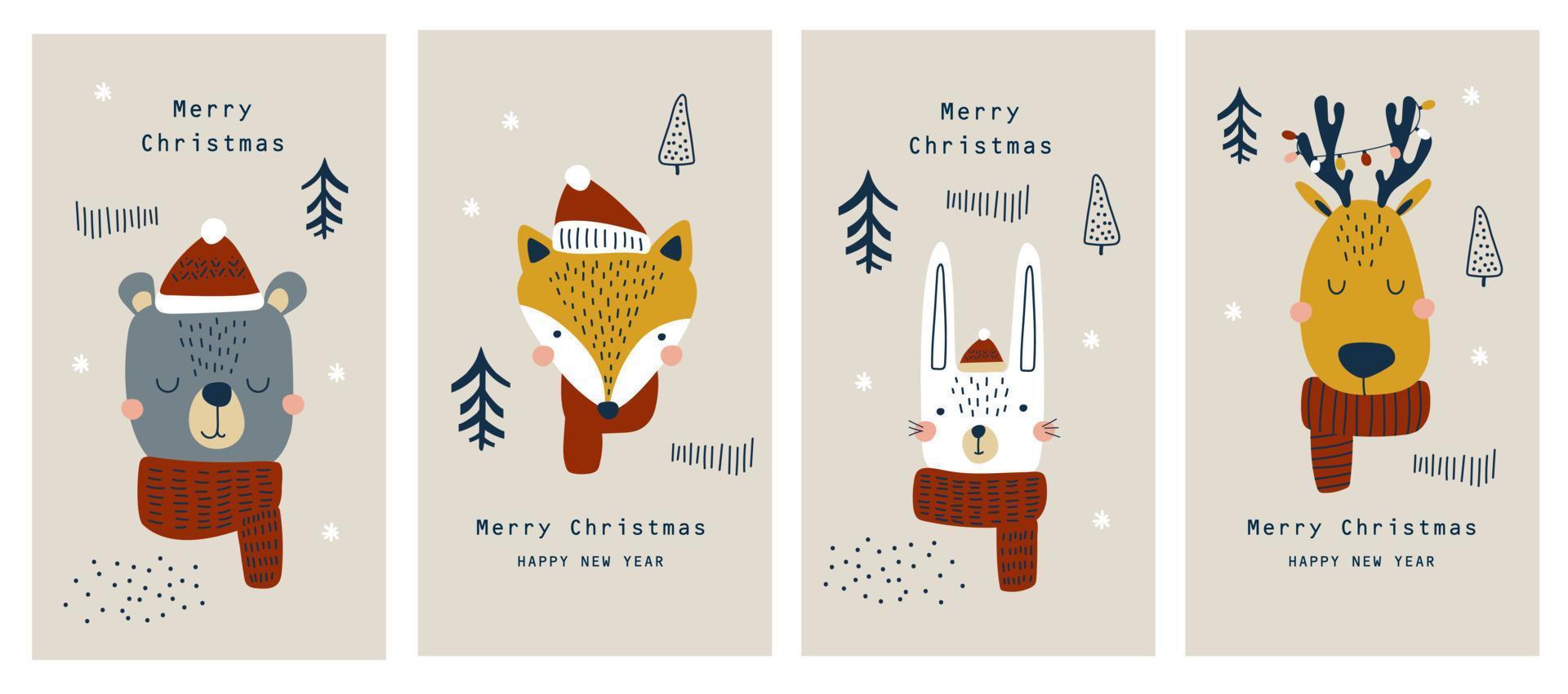 jul kort med söt skog djur.vektor illustrationer vektor