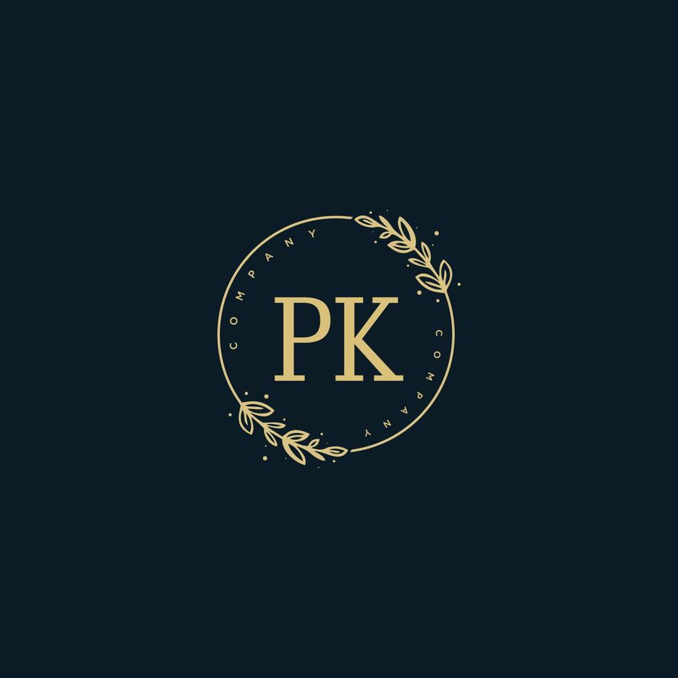första pk skönhet monogram och elegant logotyp design, handstil logotyp av första signatur, bröllop, mode, blommig och botanisk med kreativ mall. vektor