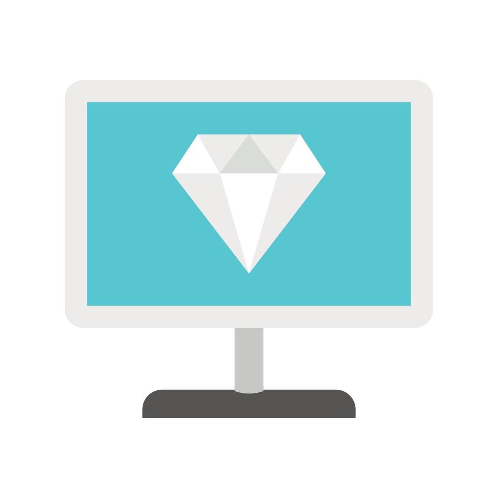 dator övervaka med en diamant ikon, platt stil vektor