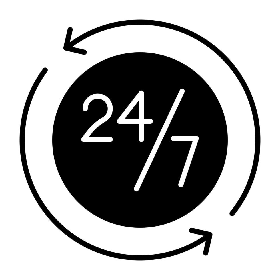 modern design ikon av 24 7 timmar service vektor