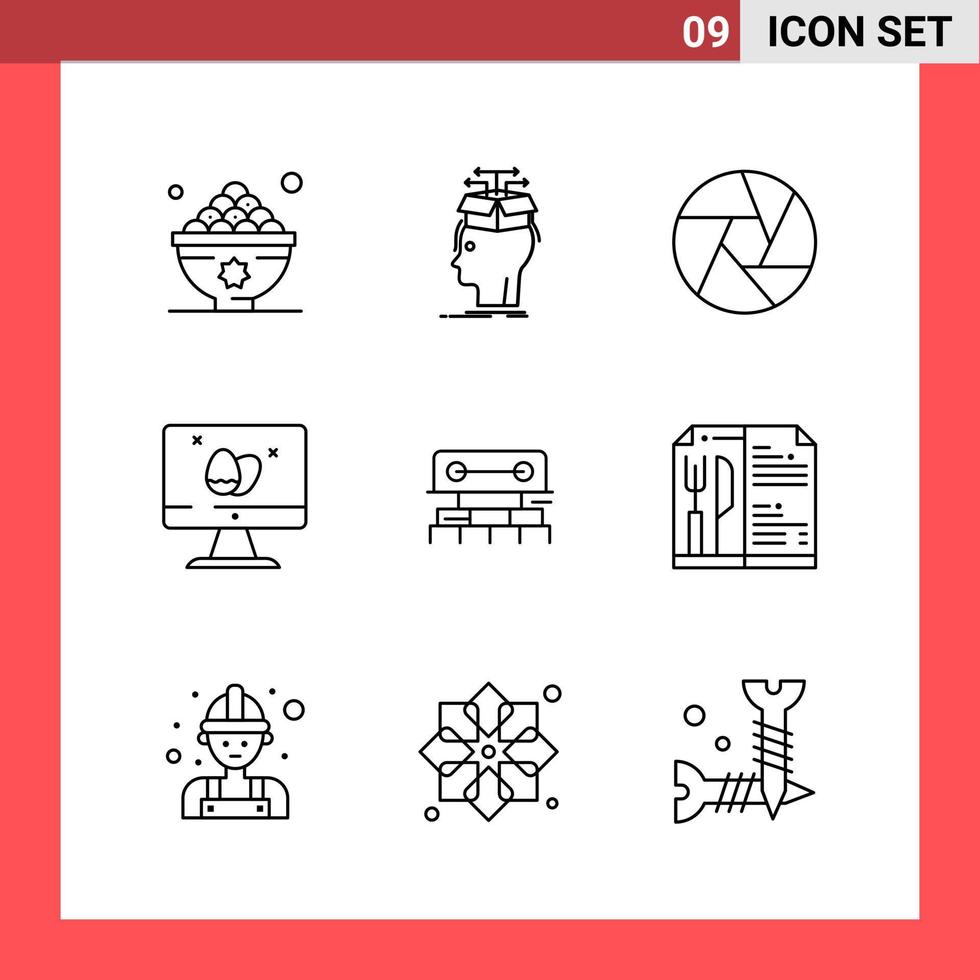 9 Icon Pack Line Style Umrisssymbole auf weißem Hintergrund einfache Zeichen für die allgemeine Gestaltung vektor