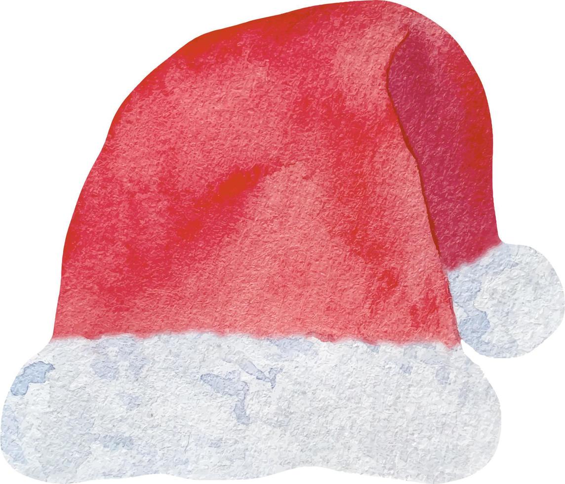 aquarell roter hut des weihnachtsmanns lokalisiert auf weißem hintergrund vektor