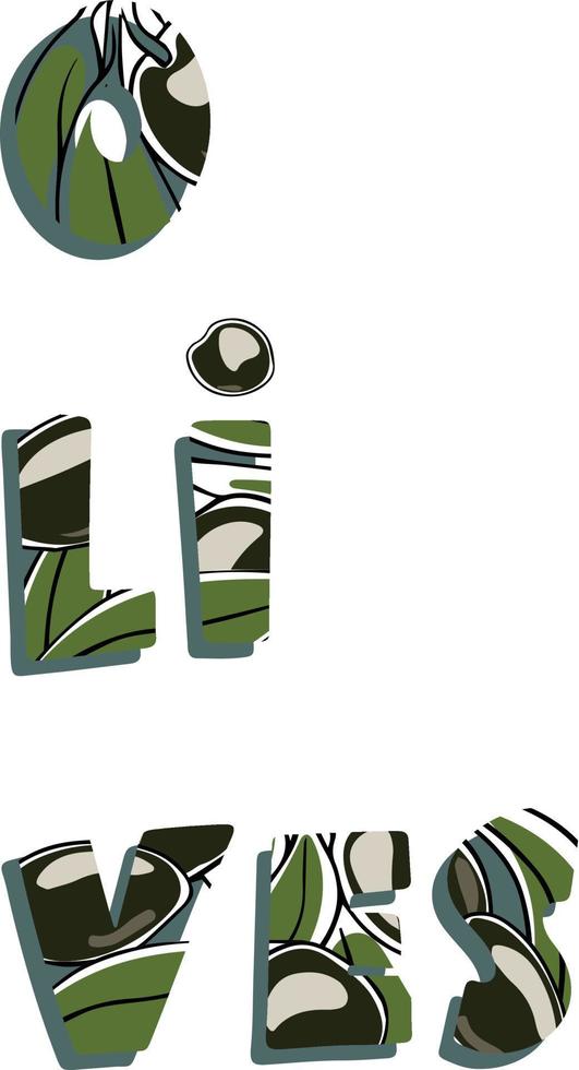 Vektortextlogo mit Wortoliven. Obst-Logo-Design isoliert auf weißem Hintergrund vektor
