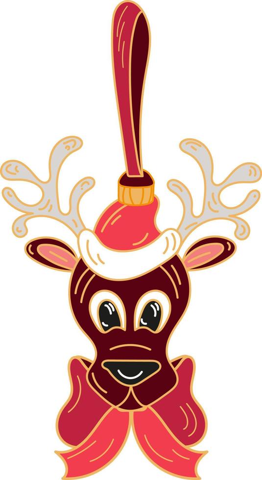 Weihnachtsdekoration mit Santas Hirsch in einem Hut mit Schleife, isoliert auf weißem Hintergrund vektor