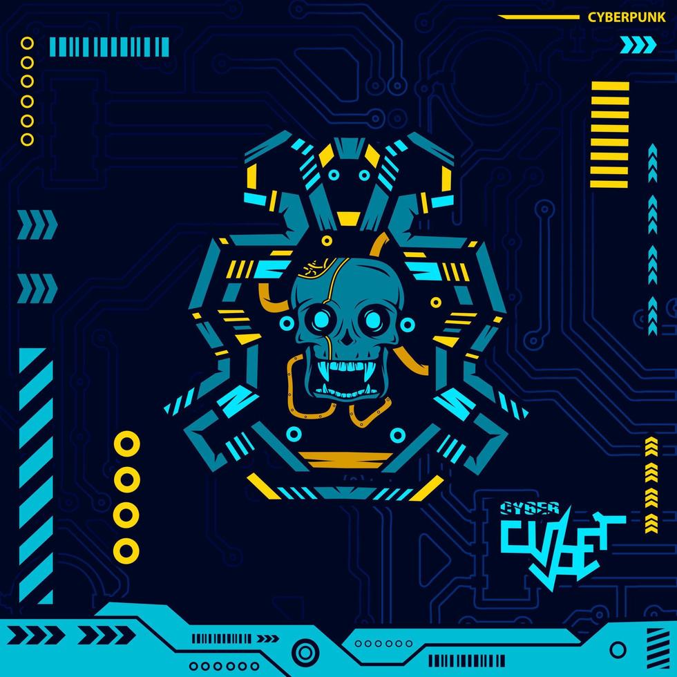 robot skalle i neon cyberpunk blå design med mörk bakgrund. abstrakt teknologi vektor illustration.