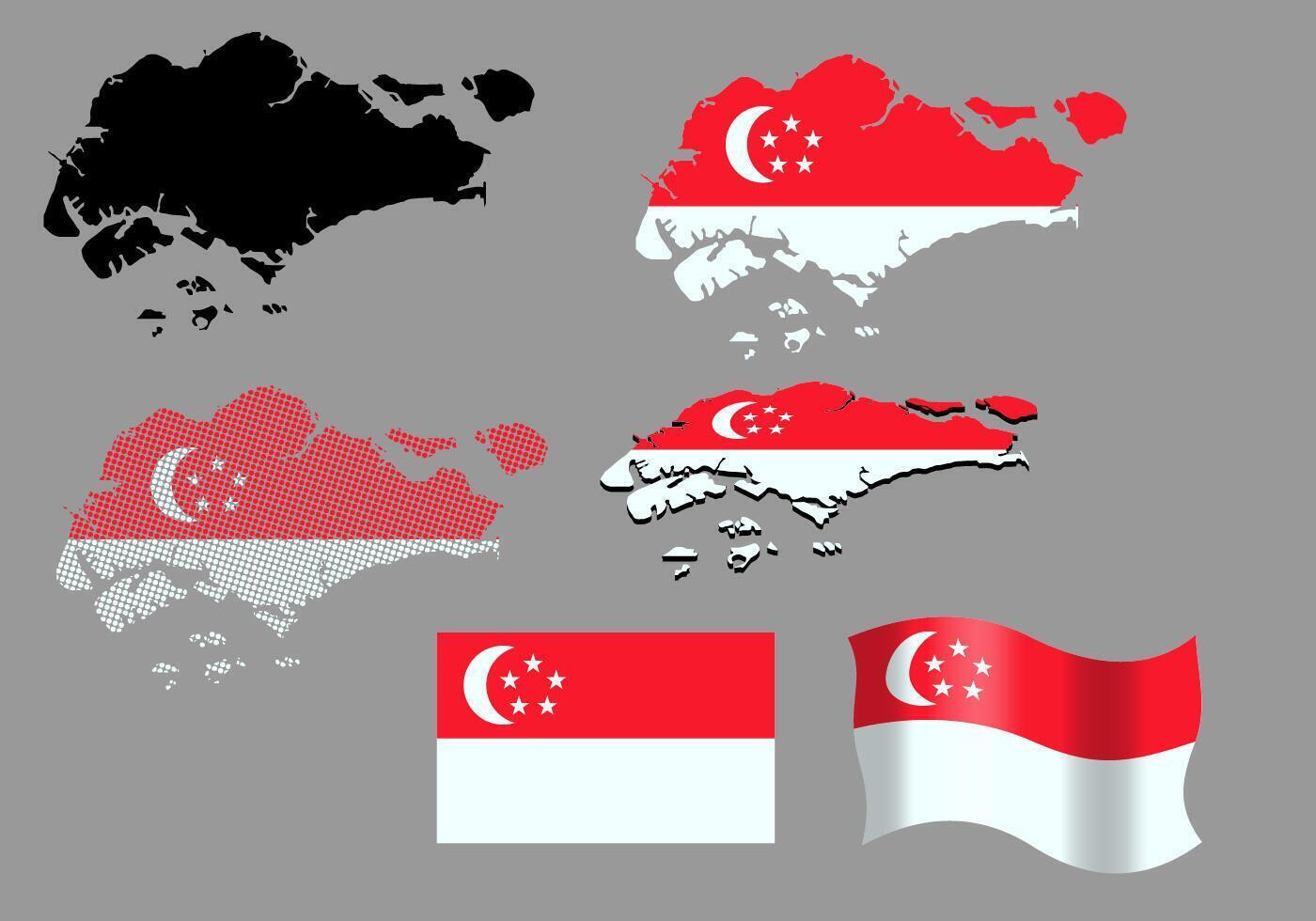 Singapur Karte und Flagge Vektoren