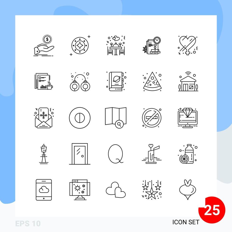 Modernes Paket mit 25 Symbolen umreißt Symbole, die auf weißem Hintergrund für die Gestaltung von Websites isoliert sind vektor