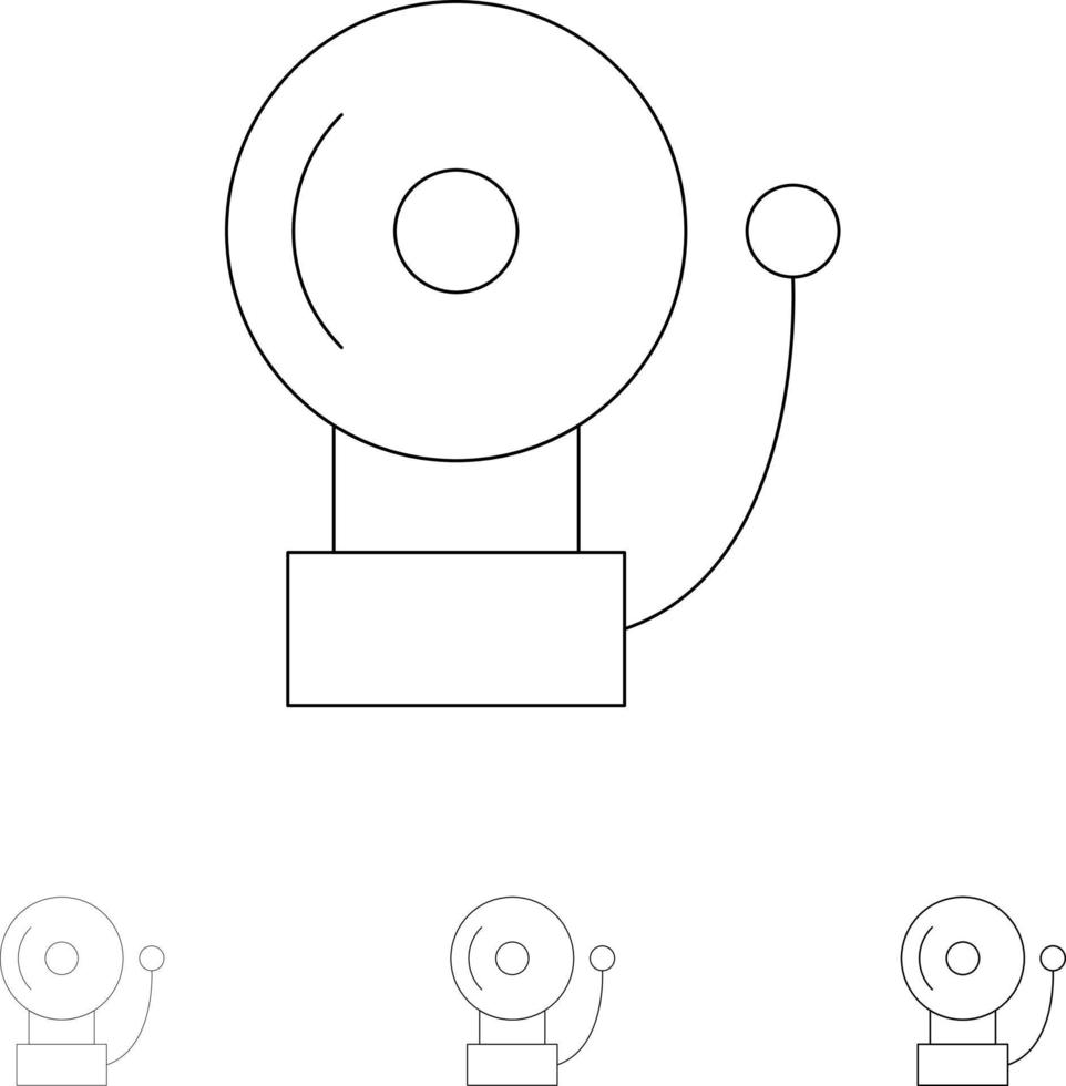 larm klocka skola djärv och tunn svart linje ikon uppsättning vektor