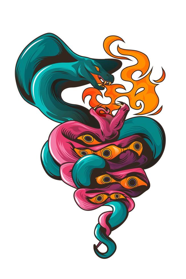 tatuering med ormar och ögon. farlig ormar vektor