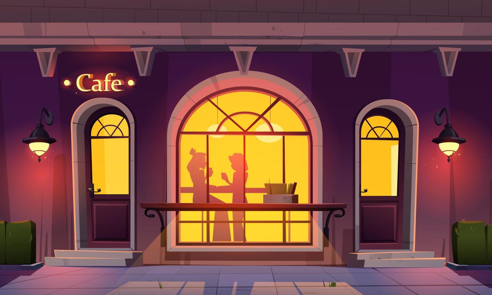 Mädchen im Café, Frauen Silhouetten Cafeteriafenster vektor