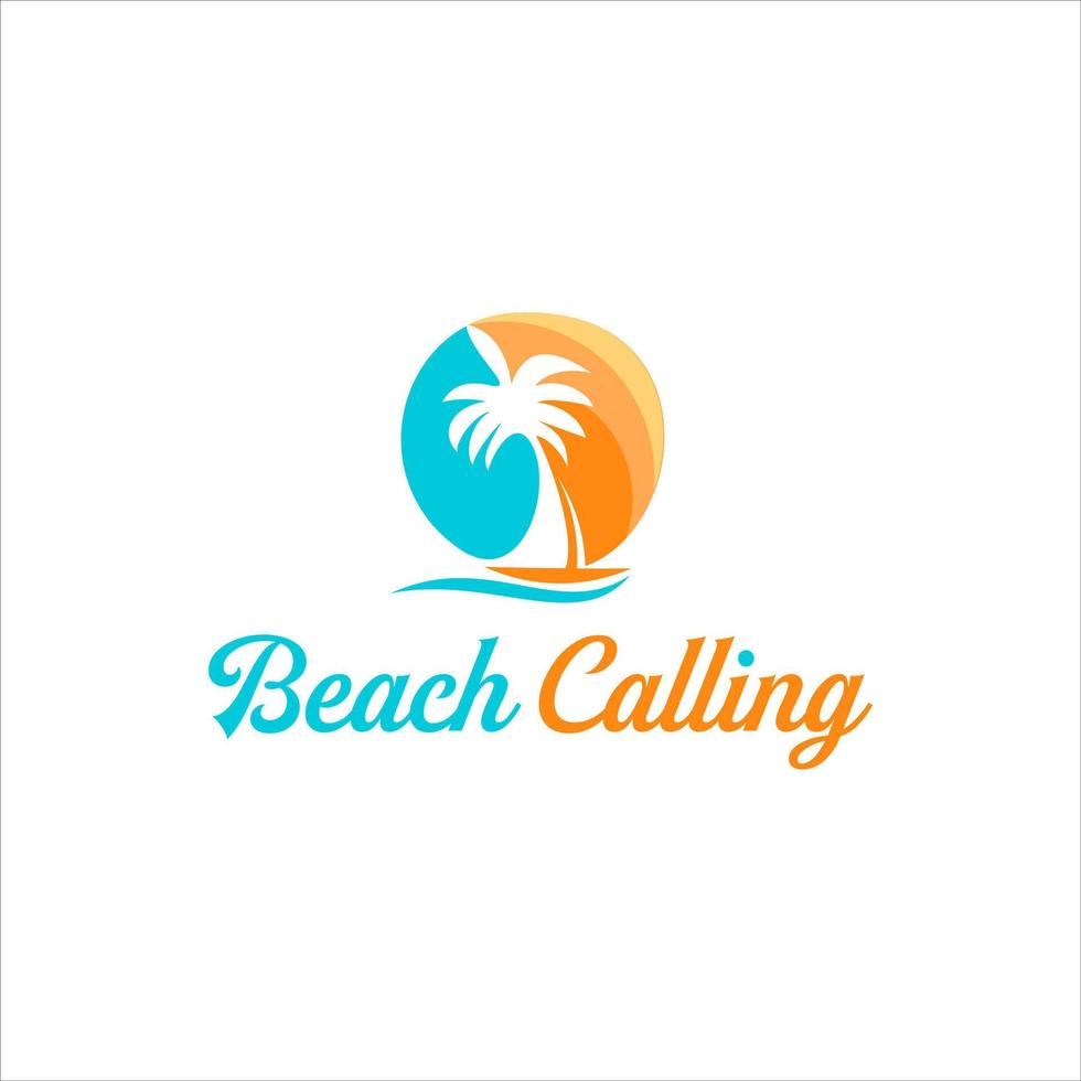 solnedgång strand logotyp färgrik med handflatan träd och segla båt vektor