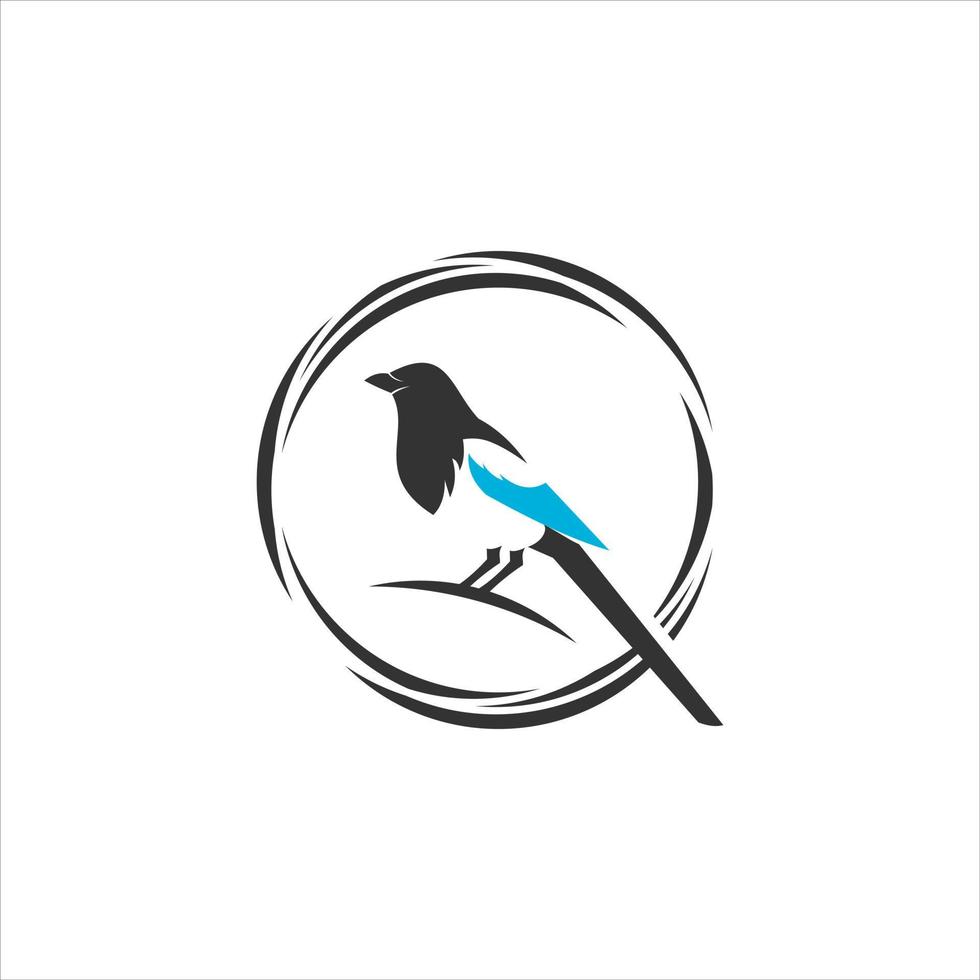 Elster-Vogel-Logo-Design einfacher Tiervektor im Kreisrahmen vektor