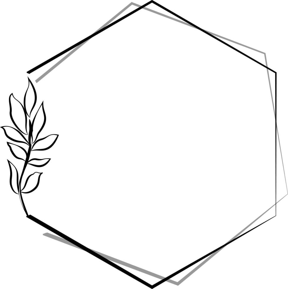 sechseckiger Rahmen, der mit einigen Pflanzenblättern verziert ist, wird in Designs, Cliparts und Vorlagen verwendet 2 vektor