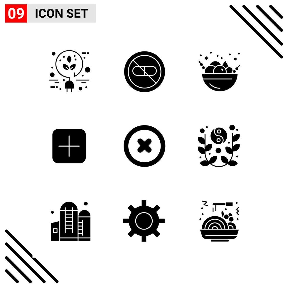 Pixel perfekter Satz von 9 soliden Symbolen Glyphen-Icon-Set für Website-Design und mobile Anwendungen Schnittstelle kreativer schwarzer Icon-Vektor-Hintergrund vektor