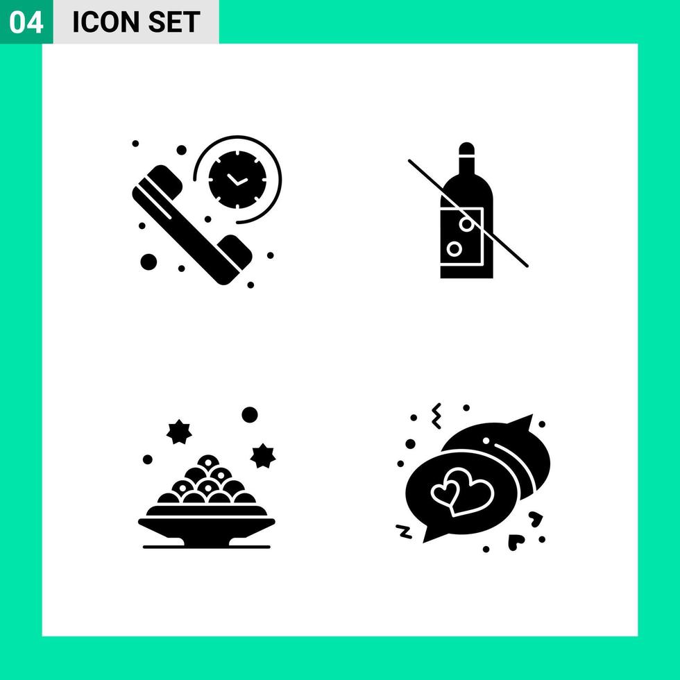 Packung mit 4 Symbolen im soliden Stil, Glyphensymbole für den Druck kreativer Zeichen, isoliert auf weißem Hintergrund 4 Symbolsatz, kreativer schwarzer Symbolvektorhintergrund vektor