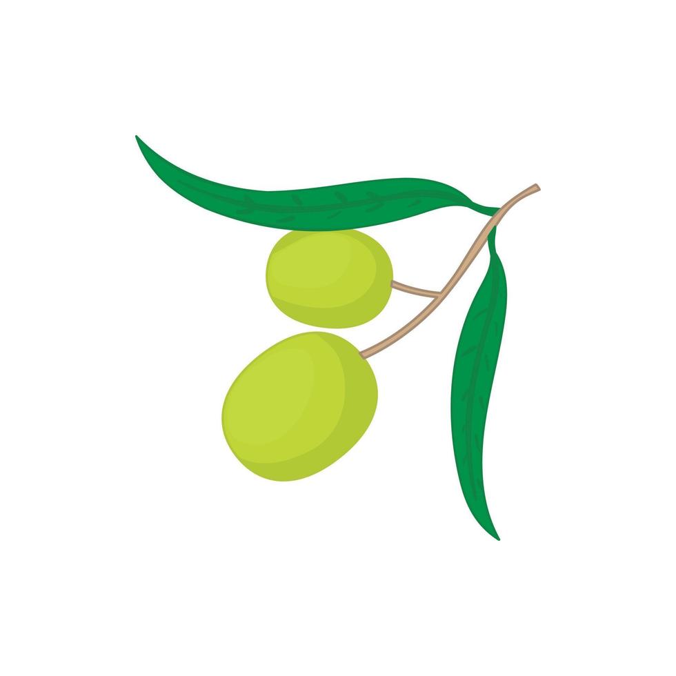 Oliven auf Ast mit Blätter-Symbol, Cartoon-Stil vektor
