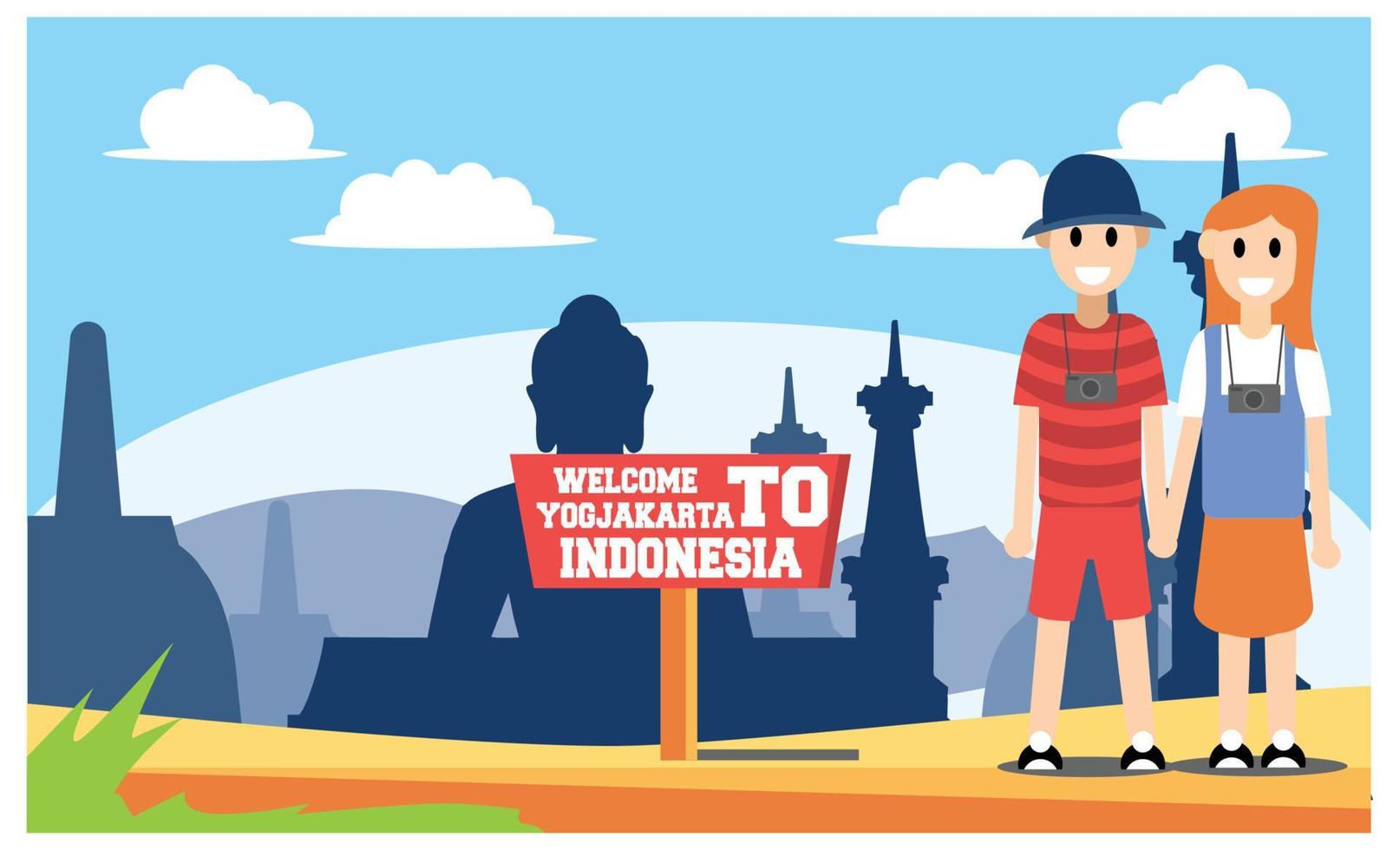 platt illustration av Fantastisk turist attraktioner i Indonesien, vektor isometrisk illustration lämplig för diagram, infografik, och Övrig grafisk tillgångar