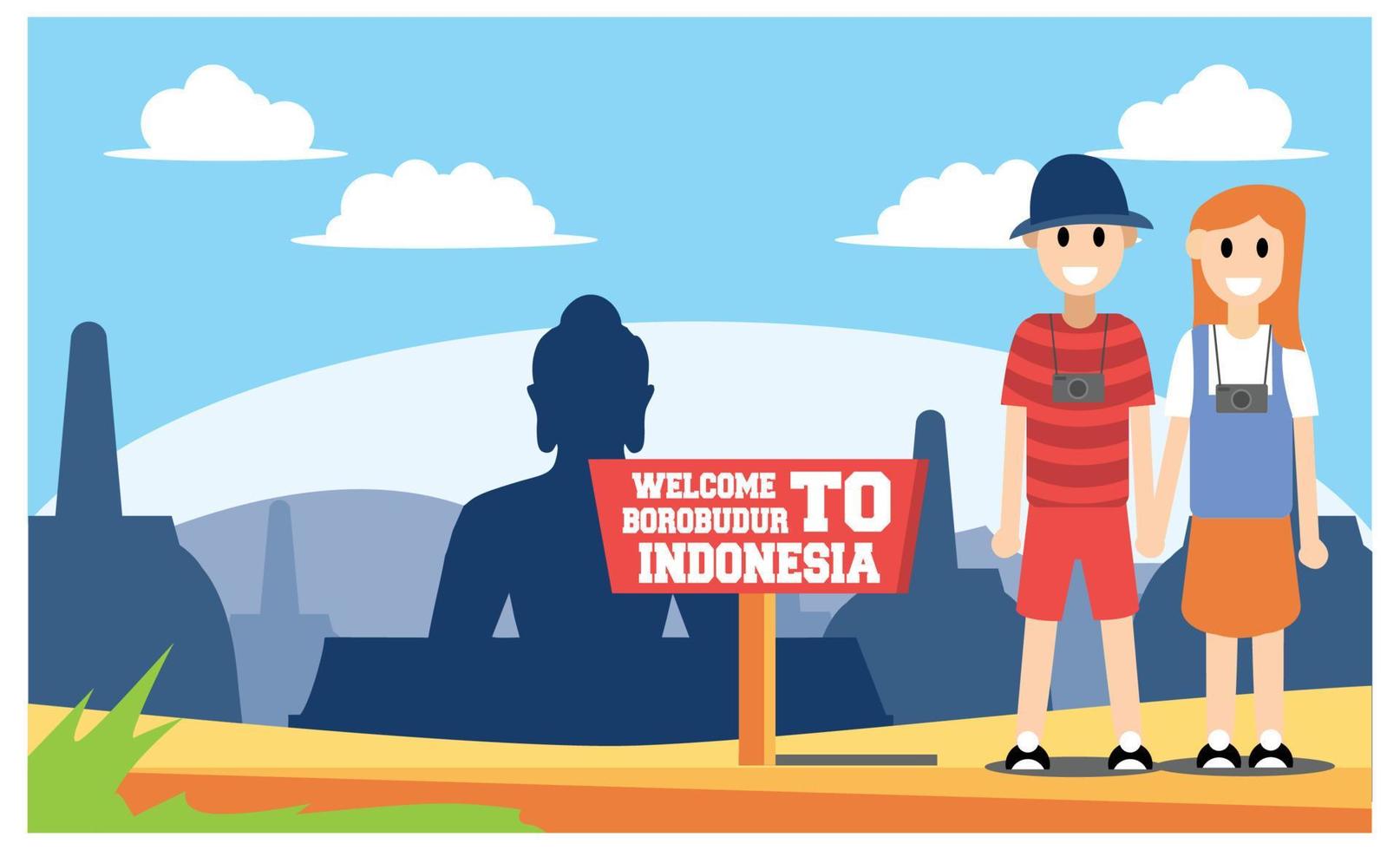 flache illustration erstaunlicher touristenattraktionen in indonesien, vektorisometrische illustration geeignet für diagramme, infografiken und andere grafische elemente vektor