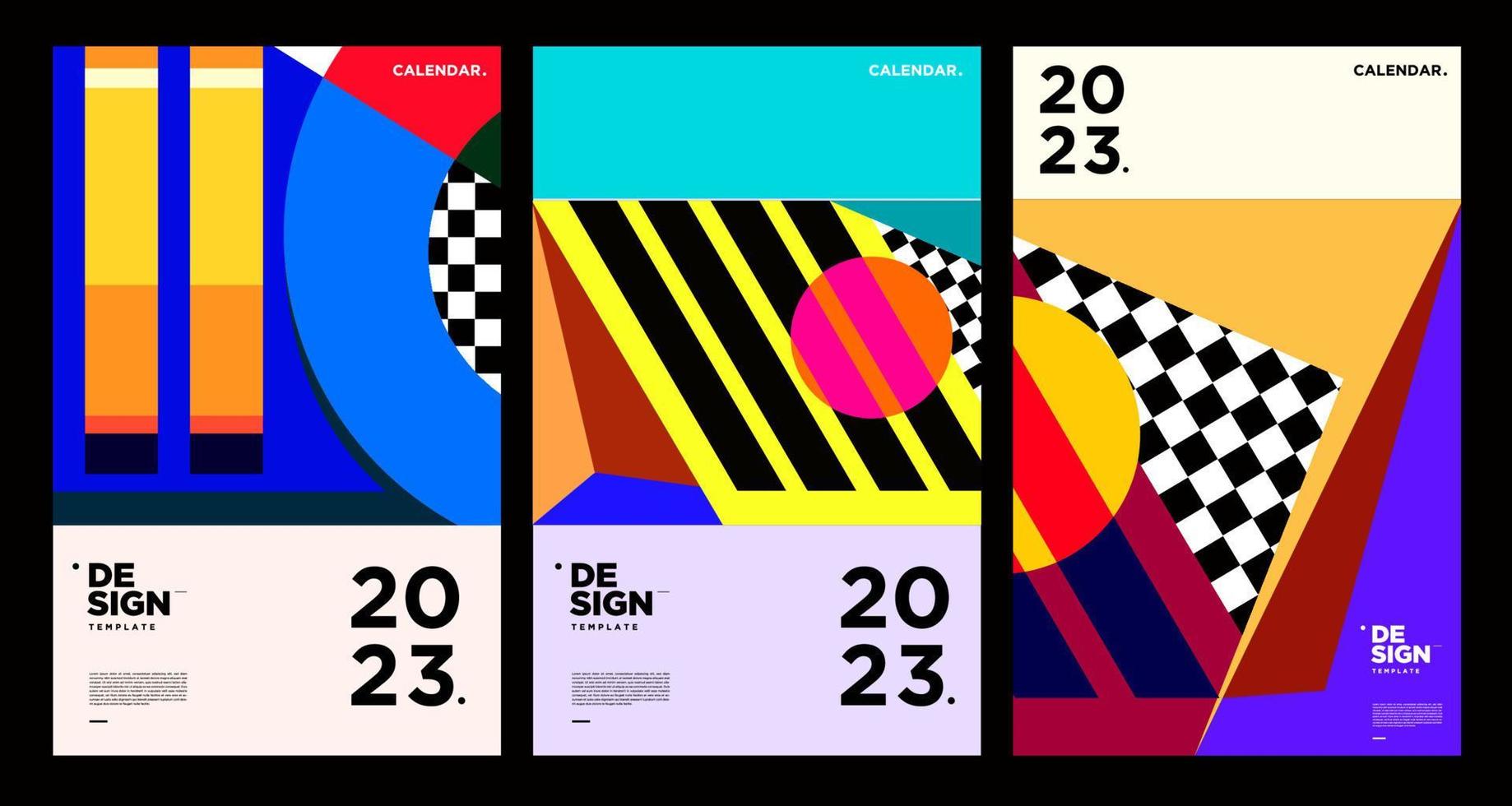 ny år 2023 kalender design mall med geometrisk färgrik abstrakt. vektor kalender design.