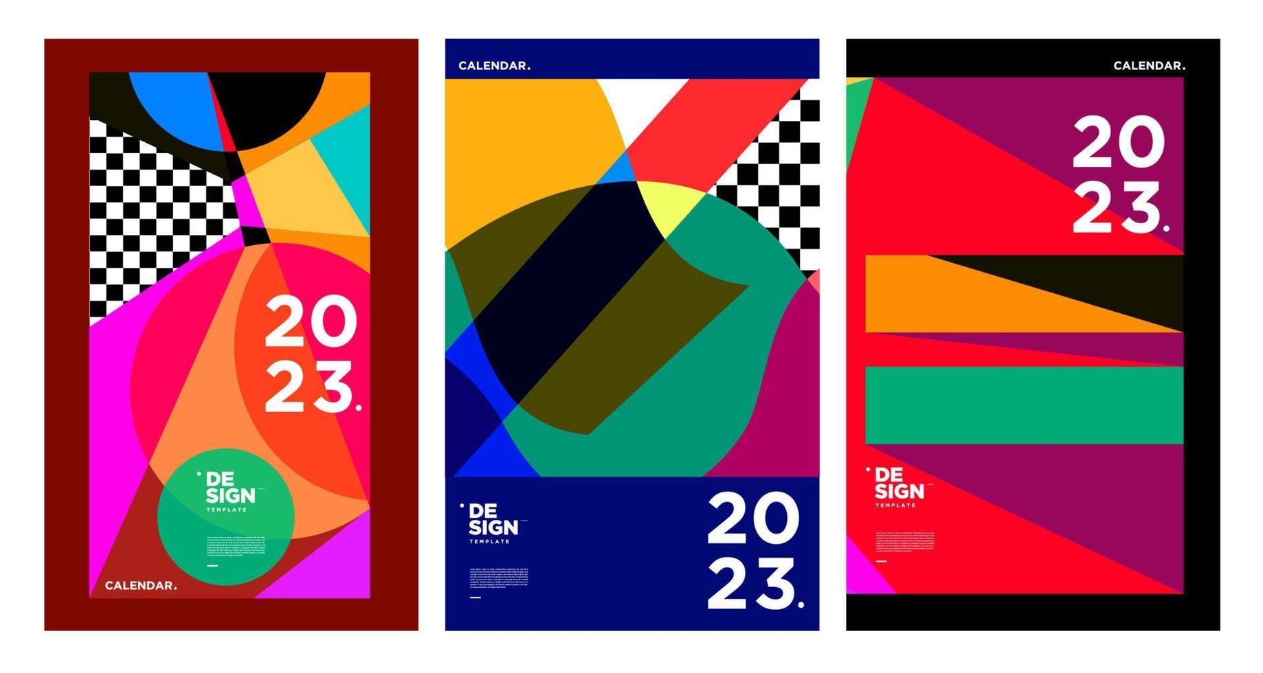 ny år 2023 kalender design mall med geometrisk färgrik abstrakt. vektor kalender design.