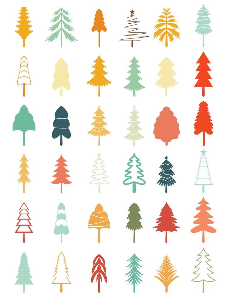 jul träd design uppsättning av dekorera med gåvor och stjärnor på jul eve. vektor