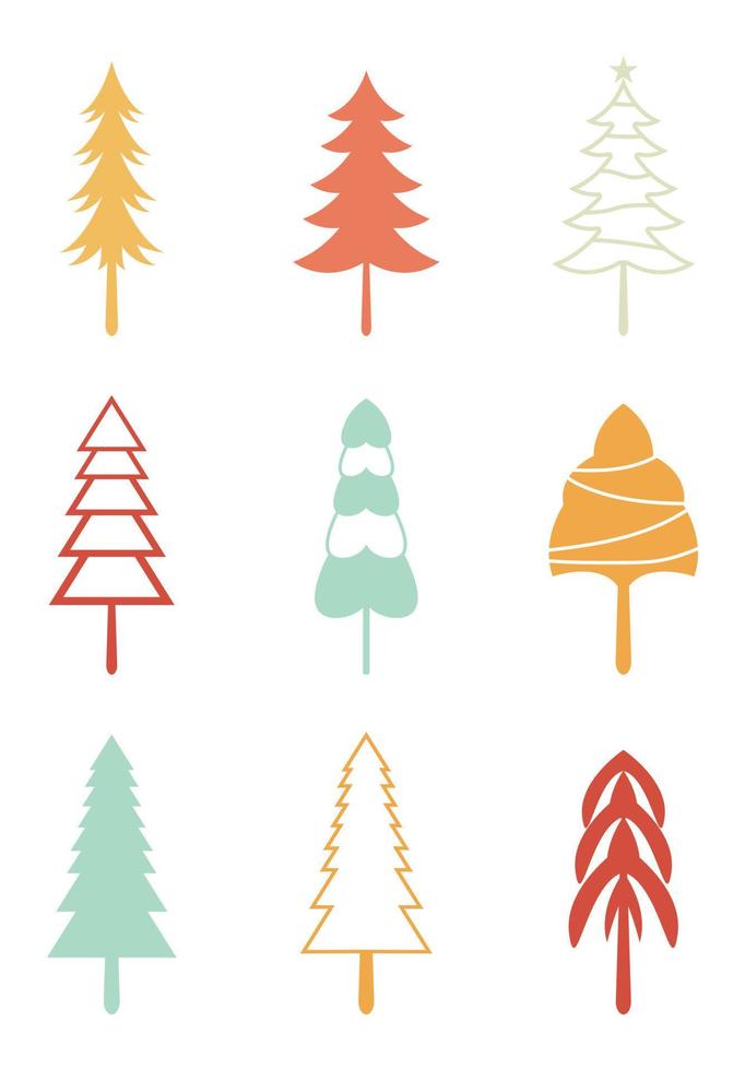 weihnachtsbaum-design-set zum dekorieren mit geschenken und sternen am heiligabend. vektor