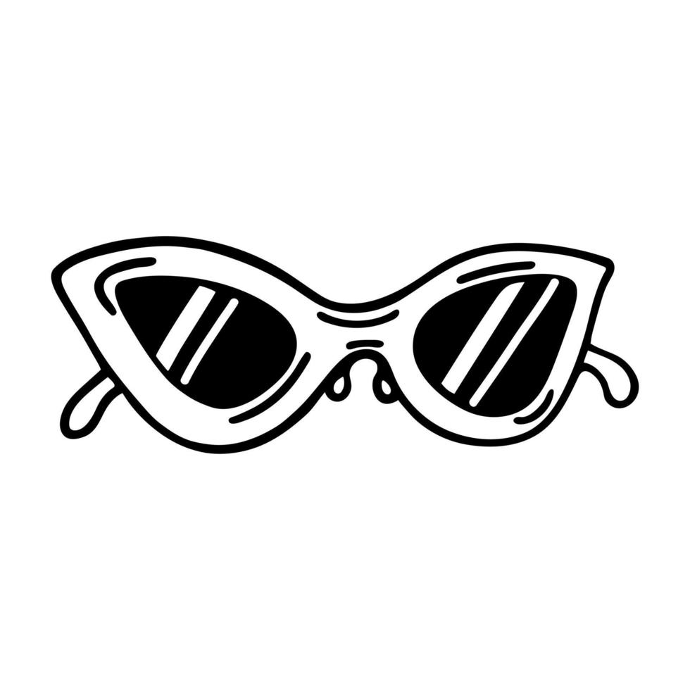 Sonnenbrillen-Vektorsymbol. stylische brille mit ovalem rahmen. hand gezeichnetes schwarzes karikaturgekritzel lokalisiert auf weiß. fetziges Modeaccessoire. monochrome Umrisse, Strichzeichnungen. Cliparts für Logo, Web, Apps vektor