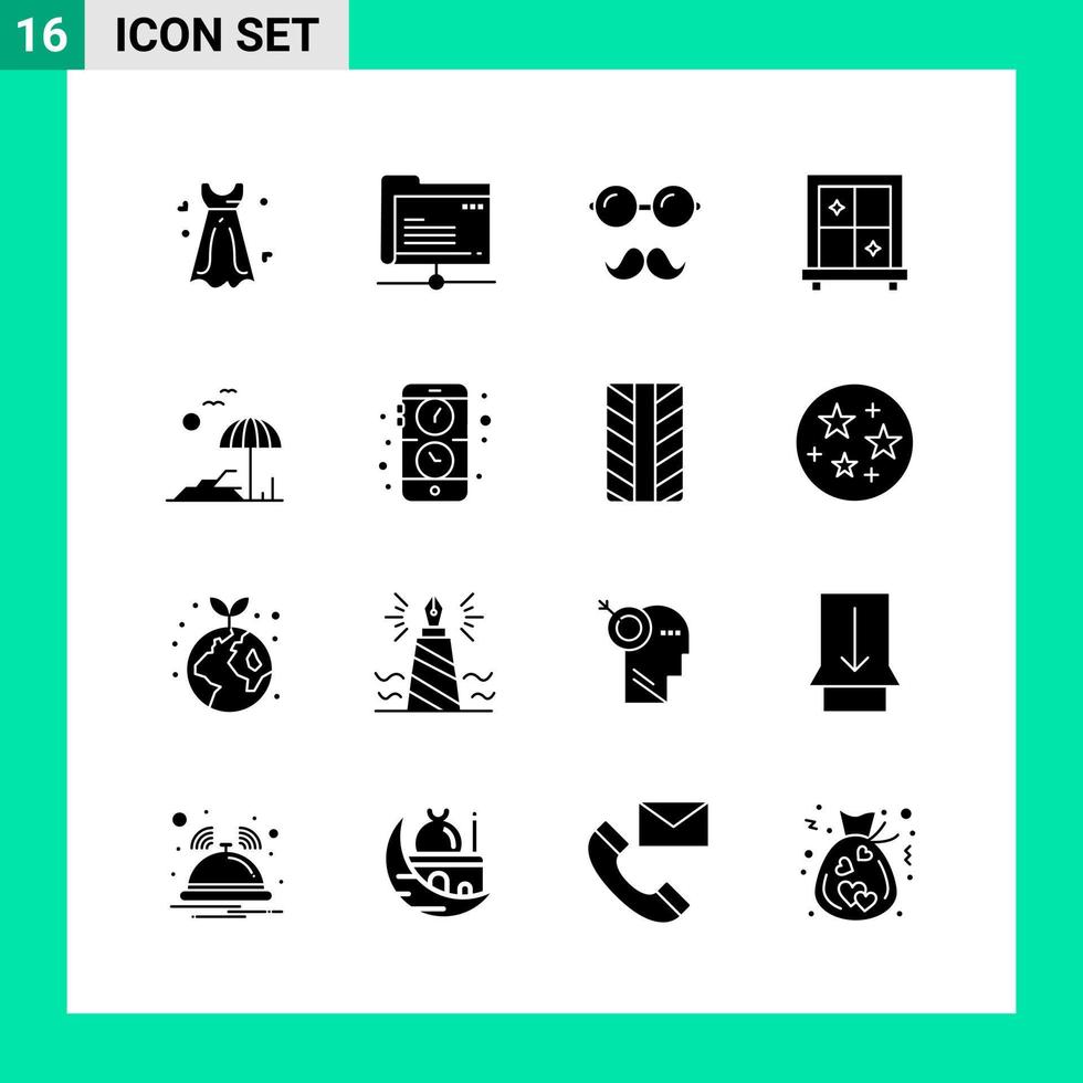 Packung mit 16 Solid Style Icon Set Glyphen-Symbolen für den Druck kreative Zeichen isoliert auf weißem Hintergrund 16 Icon Set kreativer schwarzer Icon-Vektor-Hintergrund vektor