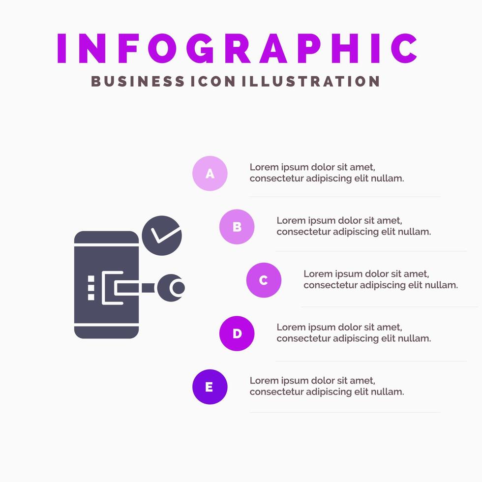 nyckel låsa mobil öppen telefon säkerhet fast ikon infographics 5 steg presentation bakgrund vektor