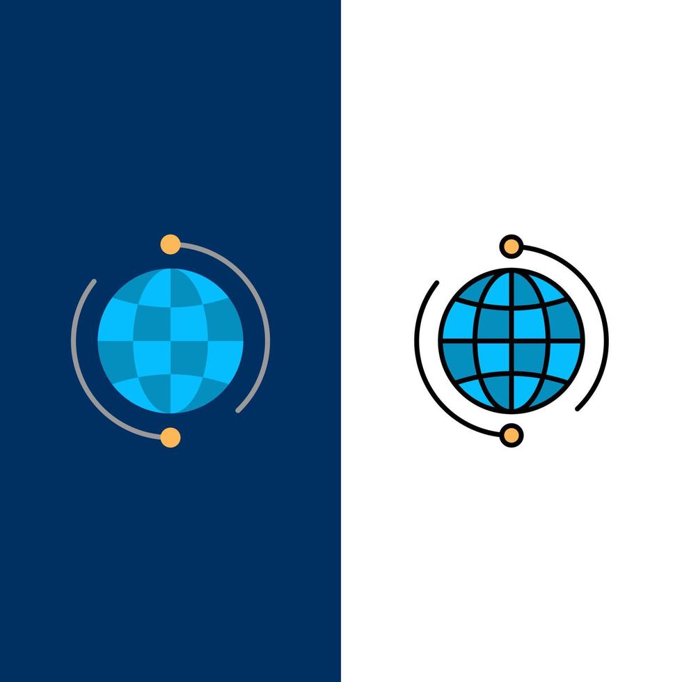 klot företag ansluta förbindelse global internet värld ikoner platt och linje fylld ikon uppsättning vektor blå bakgrund