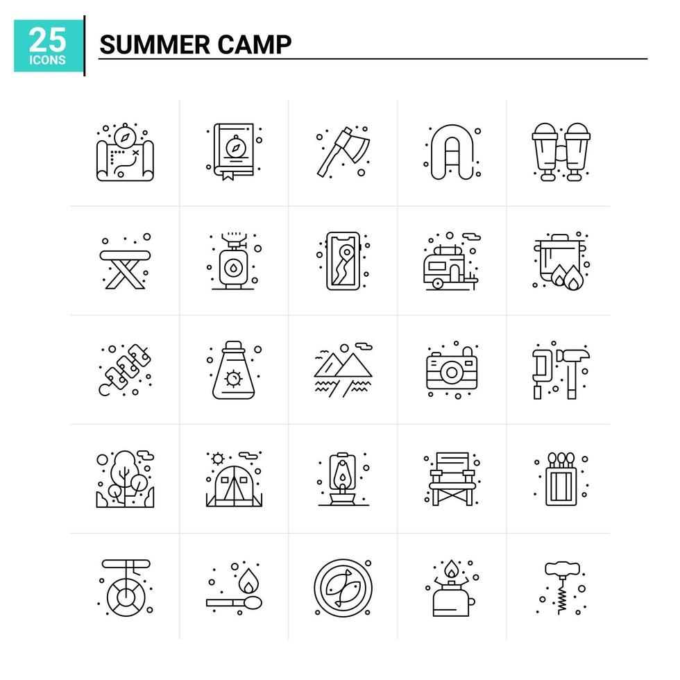 25 Sommercamp-Icon-Set Vektorhintergrund vektor