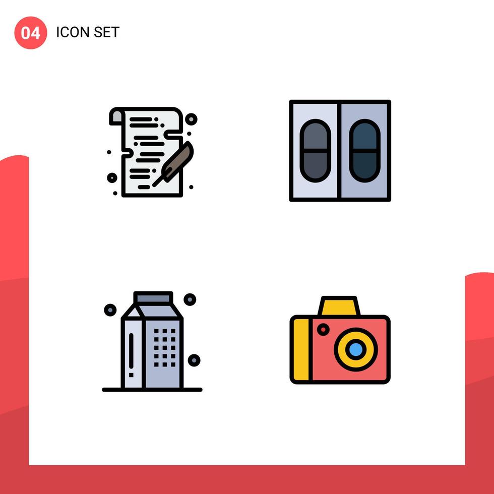 satz von 4 modernen ui symbolen symbole zeichen für schulessen schreiben medizinische milch editierbare vektordesignelemente vektor