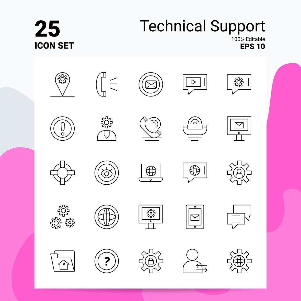 25 technische Support-Icon-Set 100 bearbeitbare eps 10 Dateien Business-Logo-Konzept-Ideen-Line-Icon-Design vektor