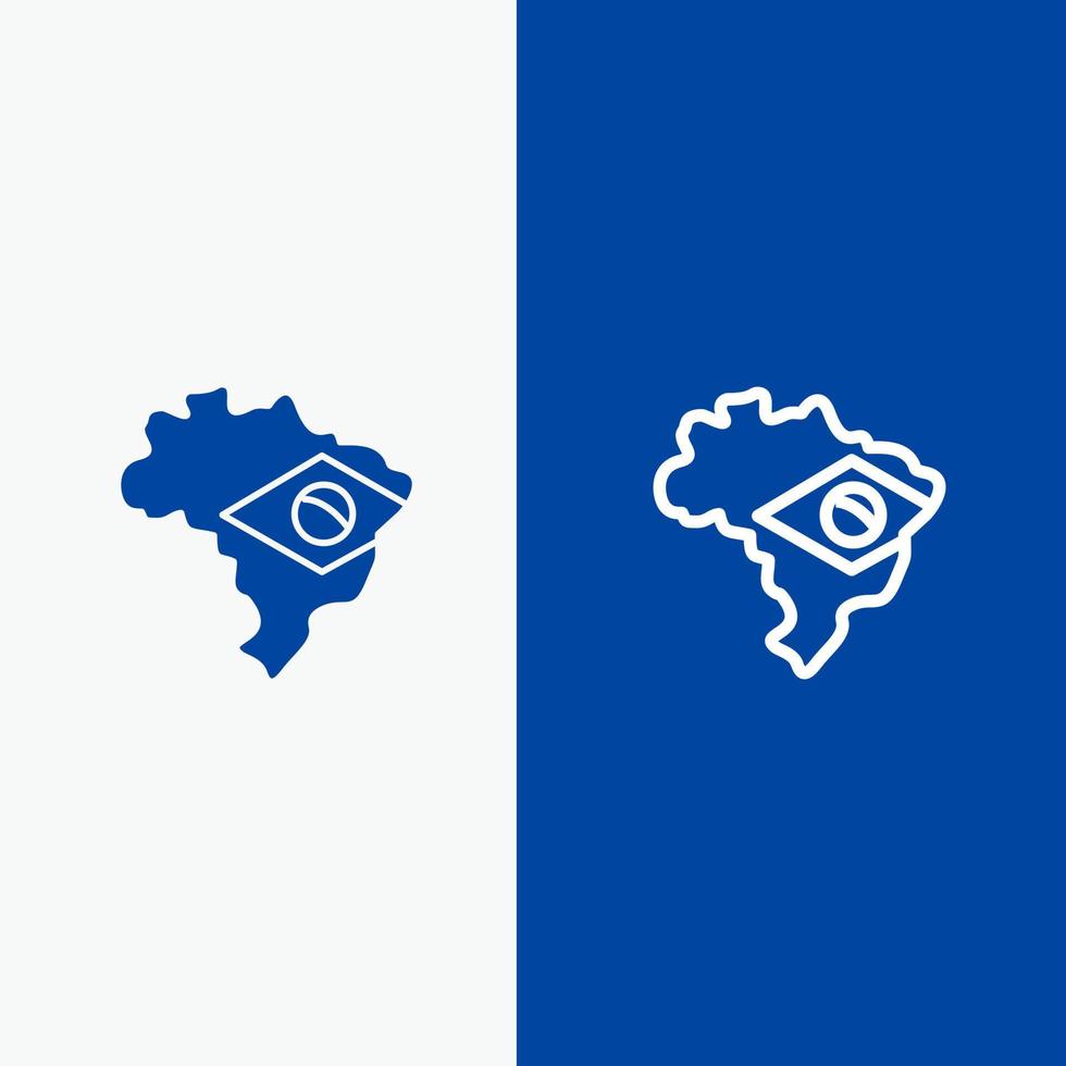 Karte Flagge Brasilien Linie und Glyphe festes Symbol blaues Banner vektor