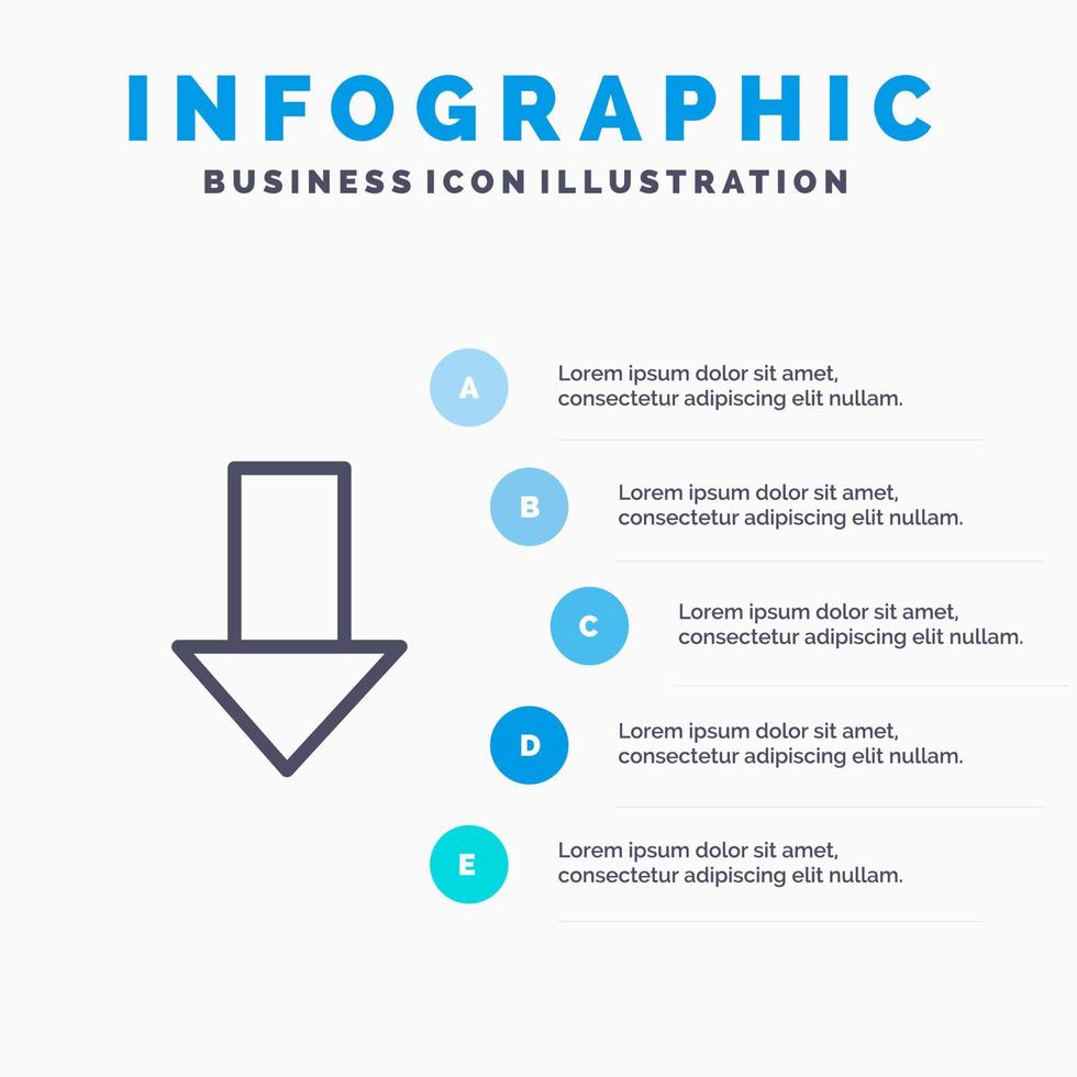 Pfeil nach unten Pfeil nach unten Richtung Liniensymbol mit 5 Schritten Präsentation Infografiken Hintergrund vektor