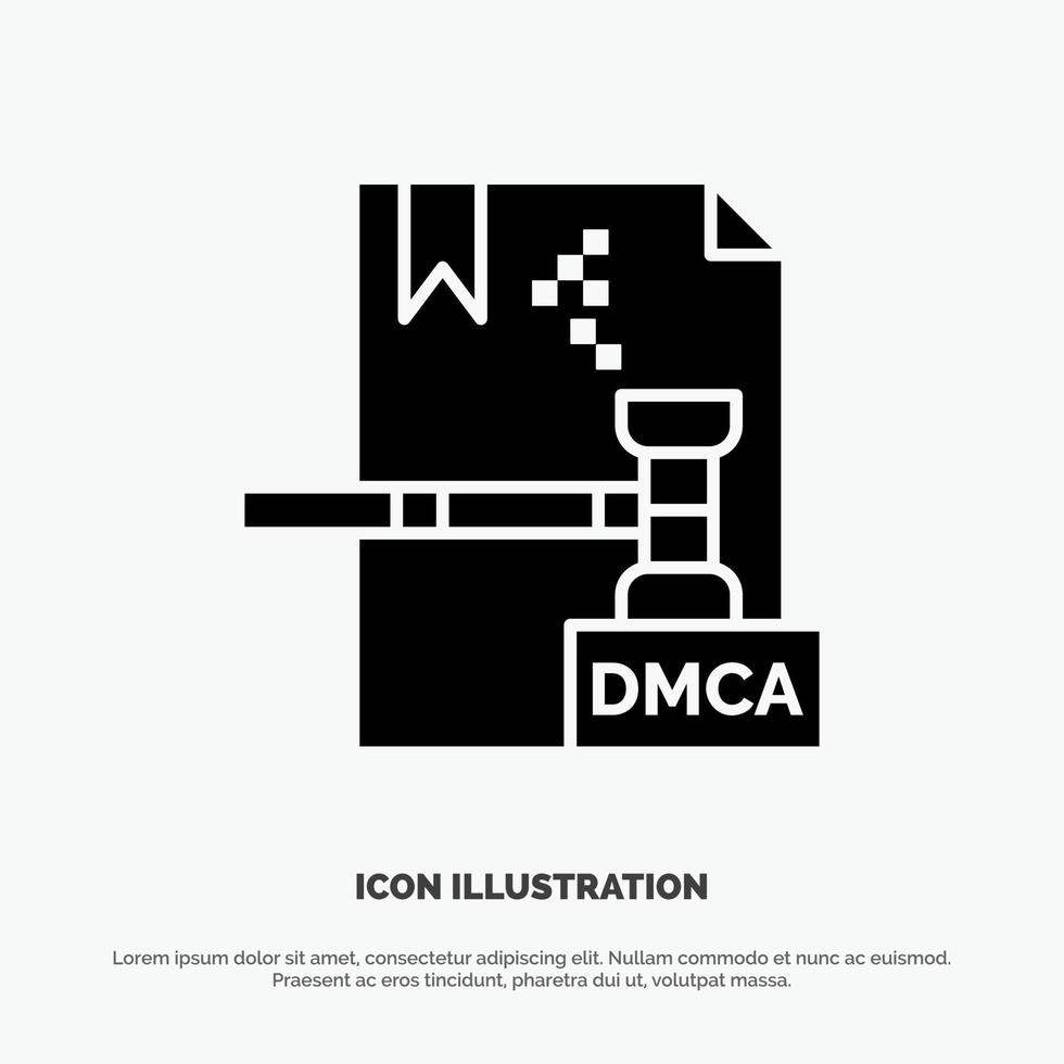 företag upphovsrätt digital dmca fil fast glyf ikon vektor