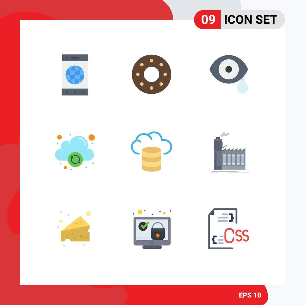 modern uppsättning av 9 platt färger pictograph av värd säkerhetskopiering öga uppkopplad moln redigerbar vektor design element