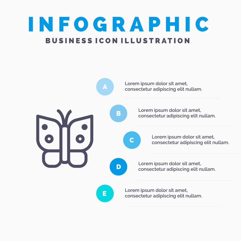 fjäril frihet insekt vingar blå infographics mall 5 steg vektor linje ikon mall