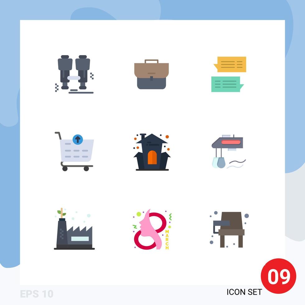 universell ikon symboler grupp av 9 modern platt färger av firande handla vagn chatt e-handel samtal redigerbar vektor design element