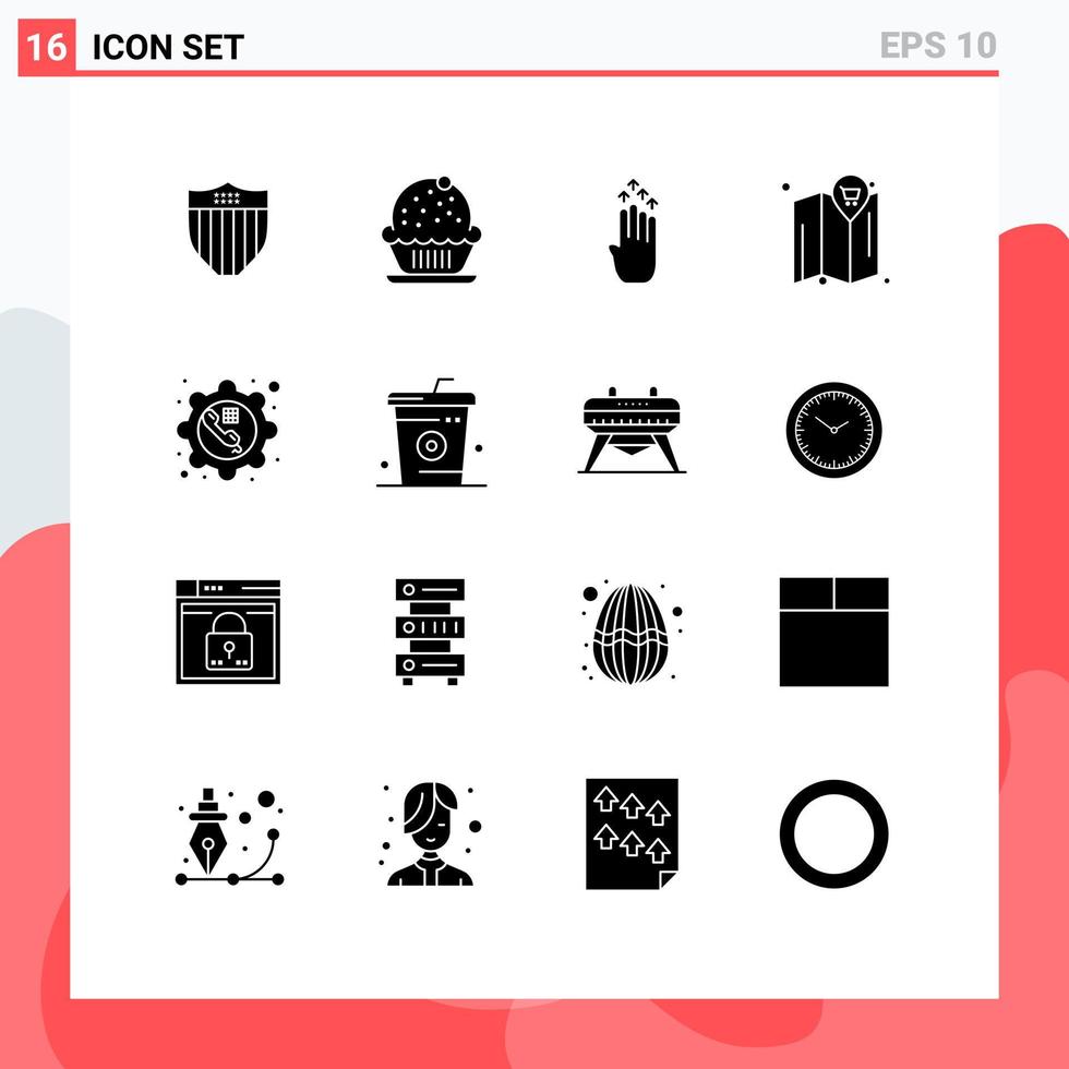 satz von 16 modernen ui-symbolen symbole zeichen für call cart finger location up editierbare vektordesignelemente vektor