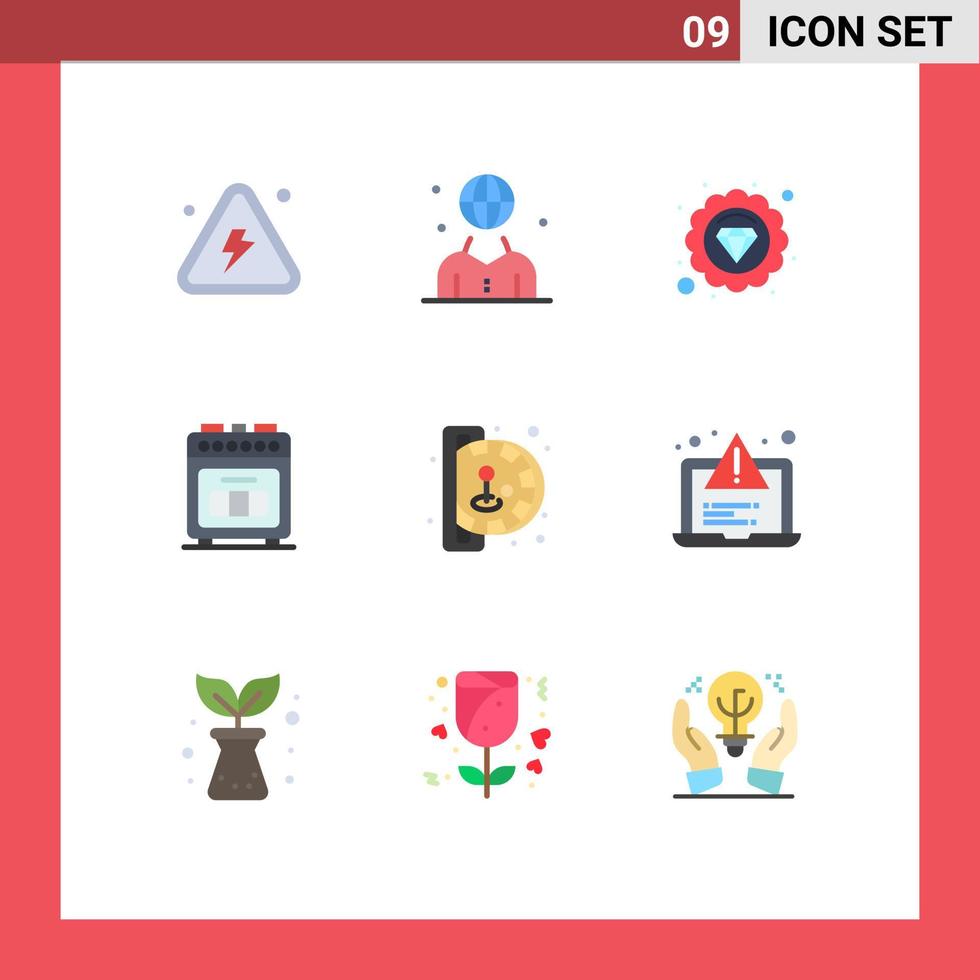 uppsättning av 9 vektor platt färger på rutnät för Föra in mynt bakning ugn förvaltning bakning marknadsföring seo redigerbar vektor design element
