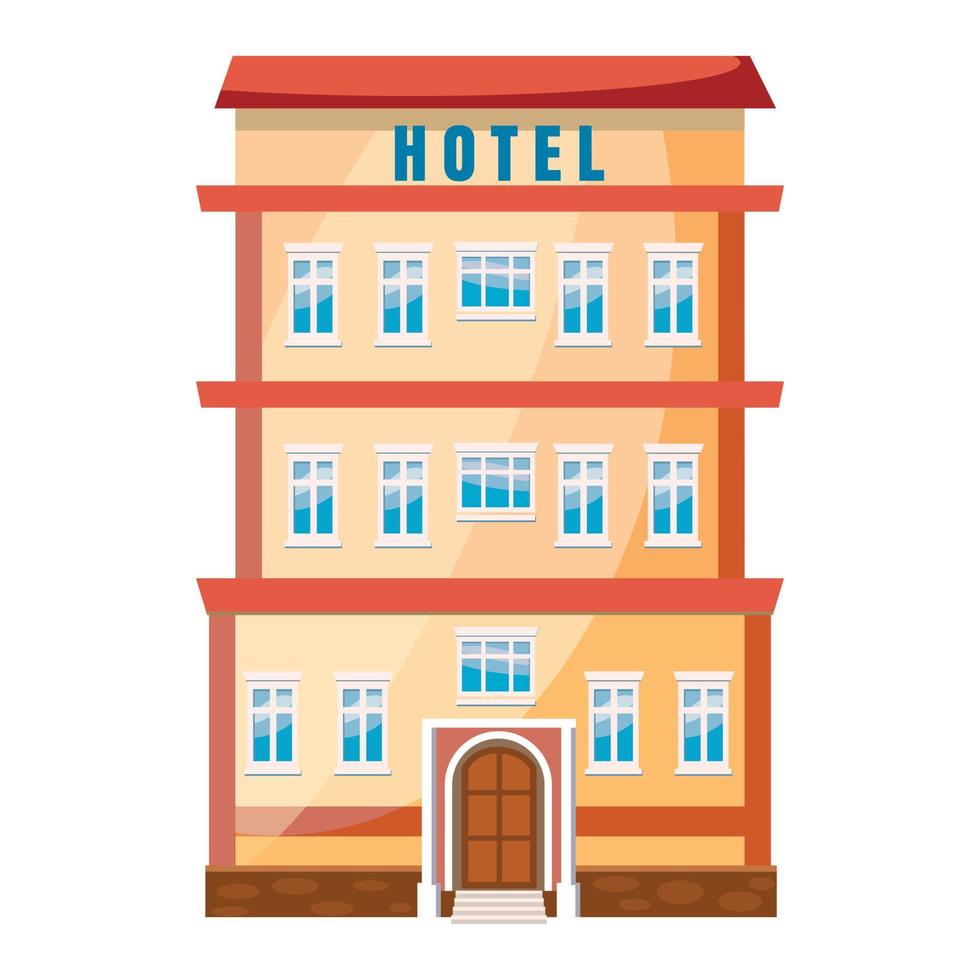 hotell byggnad ikon i tecknad serie stil vektor